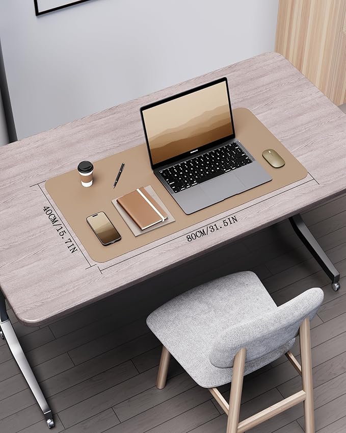 YSAGi Double - Sided Desk Pad, 31.5"x15.7"Leather Desk Mat, Eco Cork Desk Pad Protector,Large Mouse Pad,Waterproof Desk Blotter for Office/Home(Apricot) | Desk Pads Blotters - TrueDesk