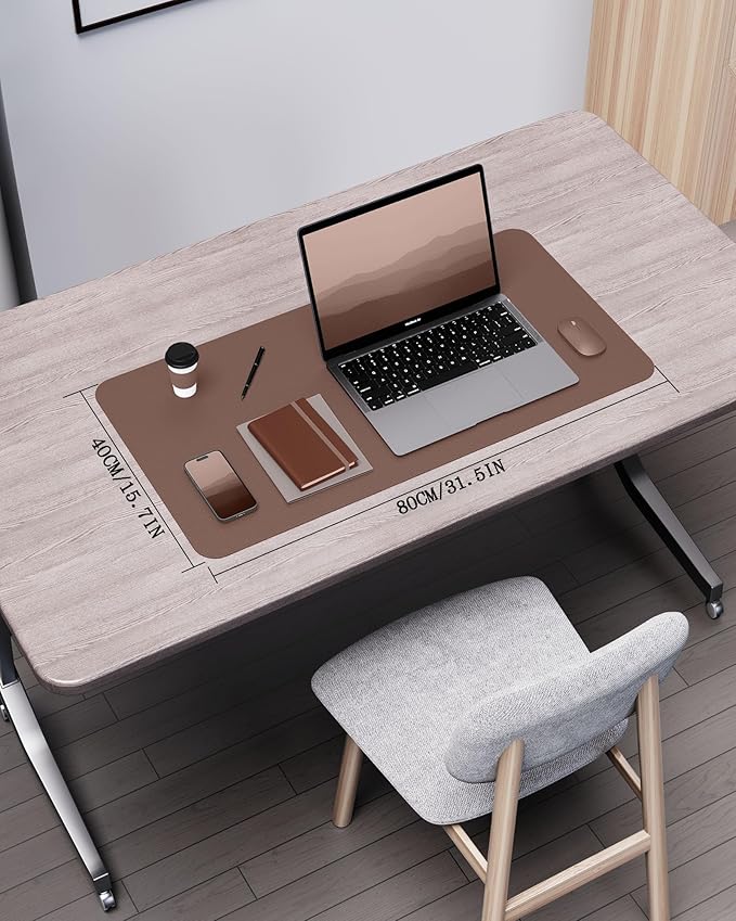 YSAGi Double - Sided Desk Pad, 31.5"x15.7"Leather Desk Mat, Eco Cork Desk Pad Protector,Large Mouse Pad,Waterproof Desk Blotter for Office/Home(Chocolate) | Desk Pads Blotters - TrueDesk