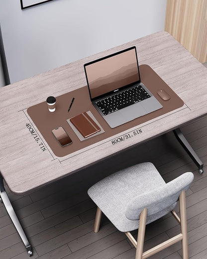 YSAGi Double - Sided Desk Pad, 31.5"x15.7"Leather Desk Mat, Eco Cork Desk Pad Protector,Large Mouse Pad,Waterproof Desk Blotter for Office/Home(Chocolate) | Desk Pads Blotters - TrueDesk