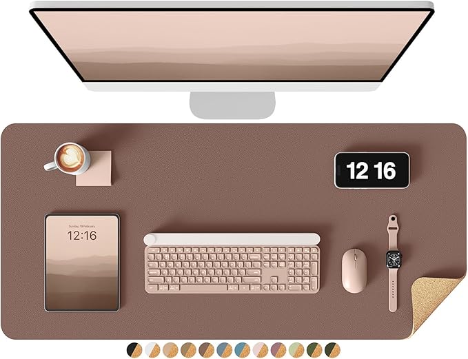 YSAGi Double - Sided Desk Pad, 31.5"x15.7"Leather Desk Mat, Eco Cork Desk Pad Protector,Large Mouse Pad,Waterproof Desk Blotter for Office/Home(Chocolate) | Desk Pads Blotters - TrueDesk