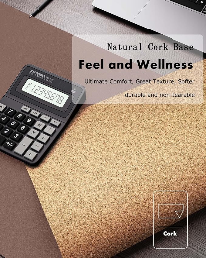YSAGi Double - Sided Desk Pad, 31.5"x15.7"Leather Desk Mat, Eco Cork Desk Pad Protector,Large Mouse Pad,Waterproof Desk Blotter for Office/Home(Chocolate) | Desk Pads Blotters - TrueDesk
