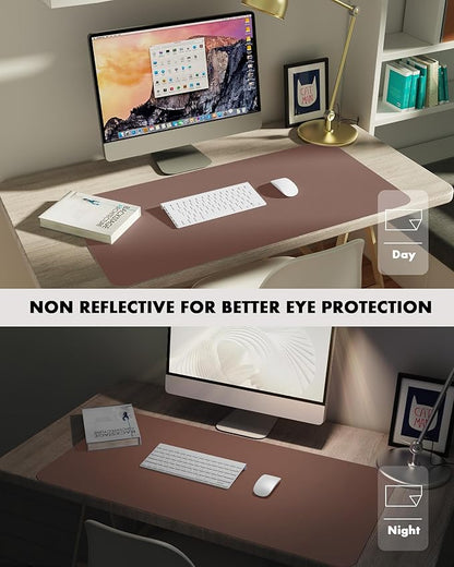 YSAGi Double - Sided Desk Pad, 31.5"x15.7"Leather Desk Mat, Eco Cork Desk Pad Protector,Large Mouse Pad,Waterproof Desk Blotter for Office/Home(Chocolate) | Desk Pads Blotters - TrueDesk