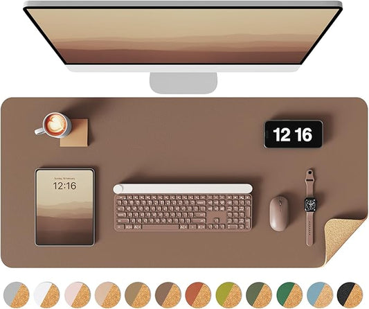 YSAGi Double - Sided Desk Pad, 31.5"x15.7"Leather Desk Mat, Eco Cork Desk Pad Protector,Large Mouse Pad,Waterproof Desk Blotter for Office/Home(Coffee) | Desk Pads Blotters - TrueDesk