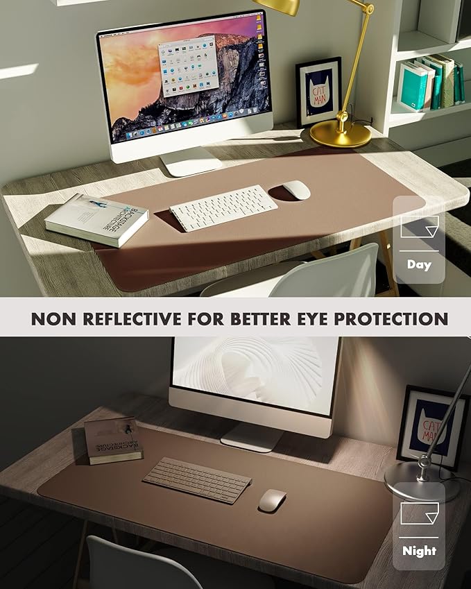 YSAGi Double - Sided Desk Pad, 31.5"x15.7"Leather Desk Mat, Eco Cork Desk Pad Protector,Large Mouse Pad,Waterproof Desk Blotter for Office/Home(Coffee) | Desk Pads Blotters - TrueDesk