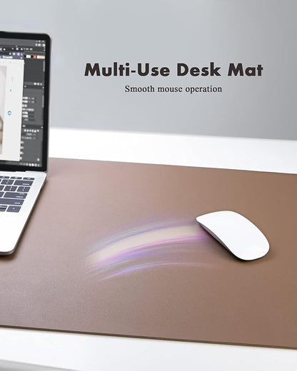 YSAGi Double - Sided Desk Pad, 31.5"x15.7"Leather Desk Mat, Eco Cork Desk Pad Protector,Large Mouse Pad,Waterproof Desk Blotter for Office/Home(Coffee) | Desk Pads Blotters - TrueDesk