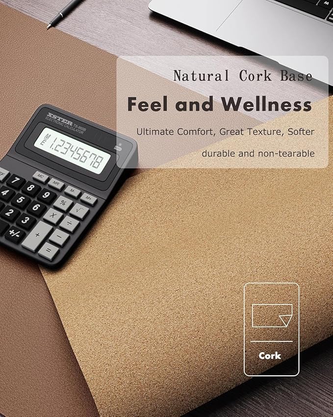 YSAGi Double - Sided Desk Pad, 31.5"x15.7"Leather Desk Mat, Eco Cork Desk Pad Protector,Large Mouse Pad,Waterproof Desk Blotter for Office/Home(Coffee) | Desk Pads Blotters - TrueDesk