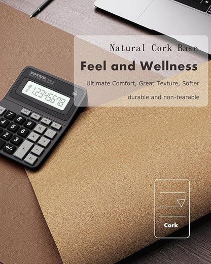 YSAGi Double - Sided Desk Pad, 31.5"x15.7"Leather Desk Mat, Eco Cork Desk Pad Protector,Large Mouse Pad,Waterproof Desk Blotter for Office/Home(Coffee) | Desk Pads Blotters - TrueDesk