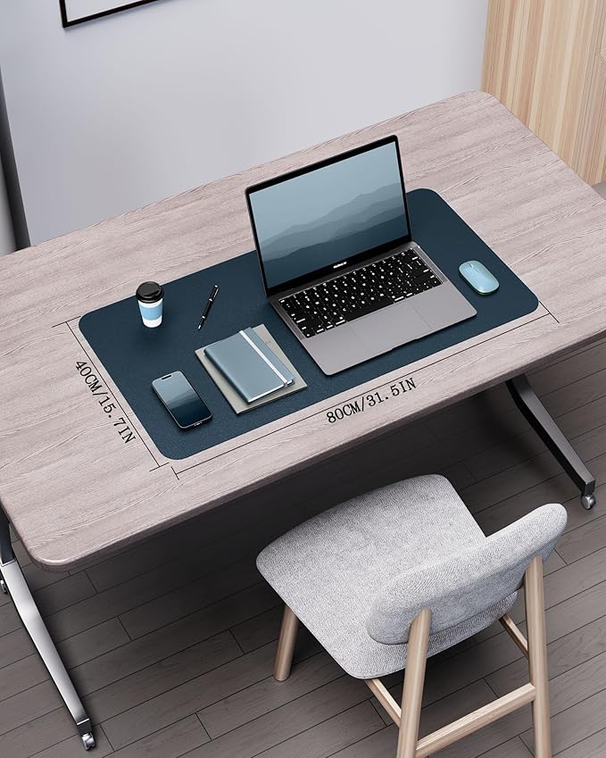 YSAGi Double - Sided Desk Pad, 31.5"x15.7"Leather Desk Mat, Eco Cork Desk Pad Protector,Large Mouse Pad,Waterproof Desk Blotter for Office/Home(Dark Blue) | Desk Pads Blotters - TrueDesk
