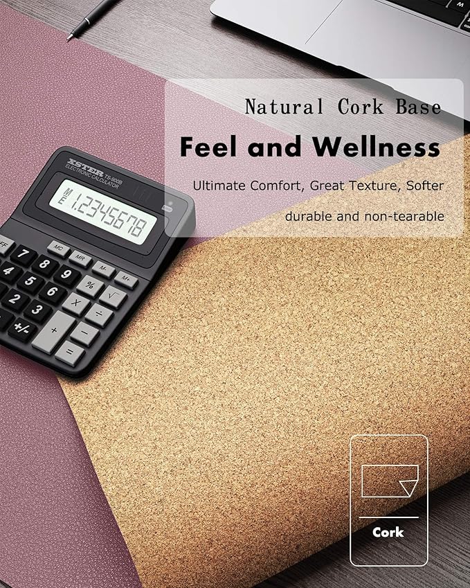 YSAGi Double - Sided Desk Pad, 31.5"x15.7"Leather Desk Mat, Eco Cork Desk Pad Protector,Large Mouse Pad,Waterproof Desk Blotter for Office/Home(Dark Pink) | Desk Pads Blotters - TrueDesk
