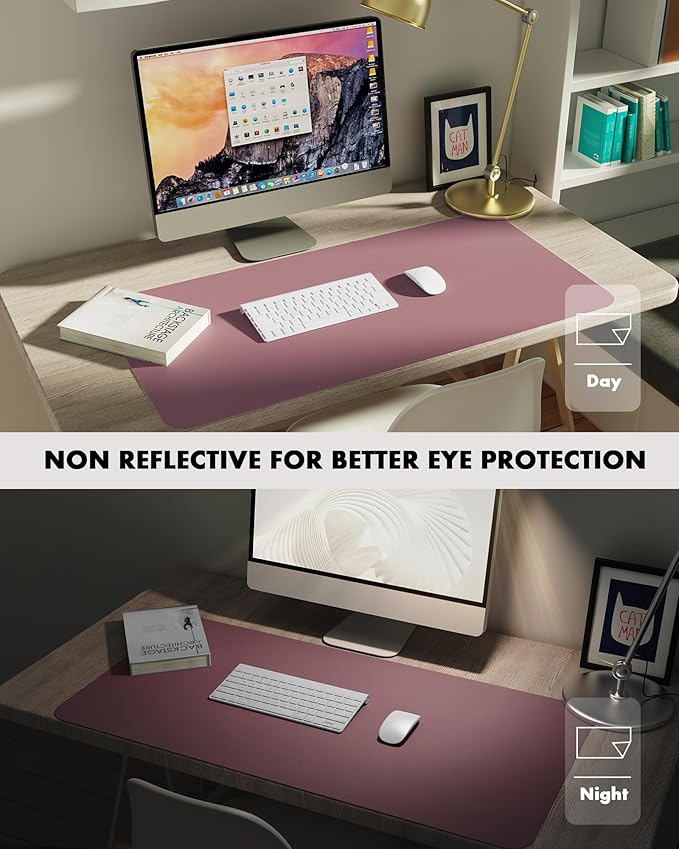 YSAGi Double - Sided Desk Pad, 31.5"x15.7"Leather Desk Mat, Eco Cork Desk Pad Protector,Large Mouse Pad,Waterproof Desk Blotter for Office/Home(Dark Pink) | Desk Pads Blotters - TrueDesk