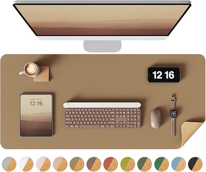 YSAGi Double - Sided Desk Pad, 31.5"x15.7"Leather Desk Mat, Eco Cork Desk Pad Protector,Large Mouse Pad,Waterproof Desk Blotter for Office/Home(Khaki) | Desk Pads Blotters - TrueDesk