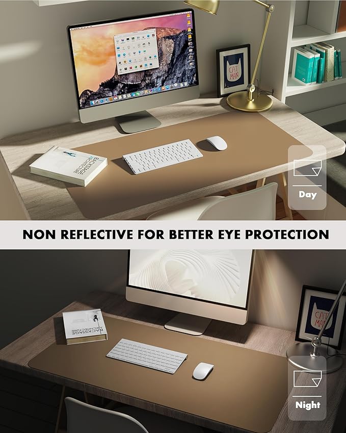 YSAGi Double - Sided Desk Pad, 31.5"x15.7"Leather Desk Mat, Eco Cork Desk Pad Protector,Large Mouse Pad,Waterproof Desk Blotter for Office/Home(Khaki) | Desk Pads Blotters - TrueDesk