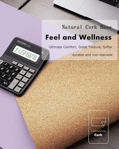 YSAGi Double - Sided Desk Pad, 31.5"x15.7"Leather Desk Mat, Eco Cork Desk Pad Protector,Large Mouse Pad,Waterproof Desk Blotter for Office/Home(Light Purple) | Desk Pads Blotters - TrueDesk