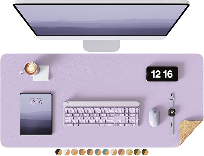 YSAGi Double - Sided Desk Pad, 31.5"x15.7"Leather Desk Mat, Eco Cork Desk Pad Protector,Large Mouse Pad,Waterproof Desk Blotter for Office/Home(Light Purple) | Desk Pads Blotters - TrueDesk