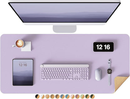 YSAGi Double - Sided Desk Pad, 31.5"x15.7"Leather Desk Mat, Eco Cork Desk Pad Protector,Large Mouse Pad,Waterproof Desk Blotter for Office/Home(Light Purple) | Desk Pads Blotters - TrueDesk