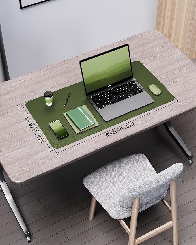 YSAGi Double - Sided Desk Pad, 31.5"x15.7"Leather Desk Mat, Eco Cork Desk Pad Protector,Large Mouse Pad,Waterproof Desk Blotter for Office/Home(Olive Green) | Desk Pads Blotters - TrueDesk