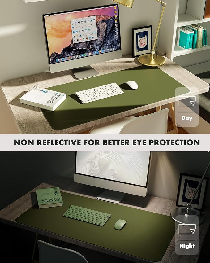 YSAGi Double - Sided Desk Pad, 31.5"x15.7"Leather Desk Mat, Eco Cork Desk Pad Protector,Large Mouse Pad,Waterproof Desk Blotter for Office/Home(Olive Green) | Desk Pads Blotters - TrueDesk