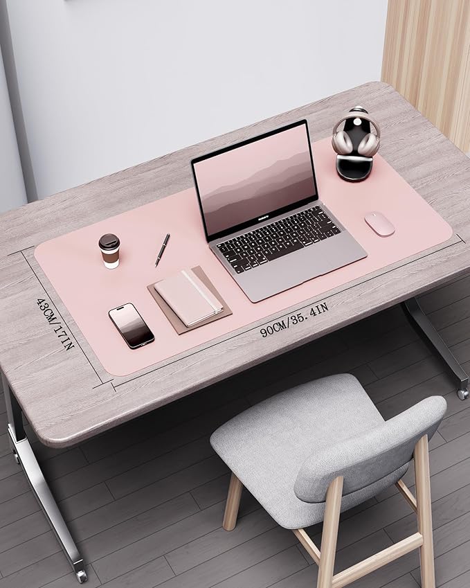 YSAGi Double - Sided Desk Pad, 31.5"x15.7"Leather Desk Mat, Eco Cork Desk Pad Protector,Large Mouse Pad,Waterproof Desk Blotter for Office/Home(Pink) | Desk Pads Blotters - TrueDesk