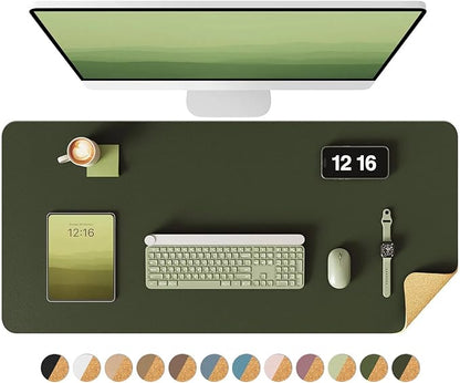 YSAGi Double - Sided Desk Pad, 35.4"x17" Leather Desk Mat, Eco Cork Desk Pad Protector,Large Mouse Pad,Waterproof Desk Blotter for Office/Home (Dark Green/Cork) | Desk Pads Blotters - TrueDesk