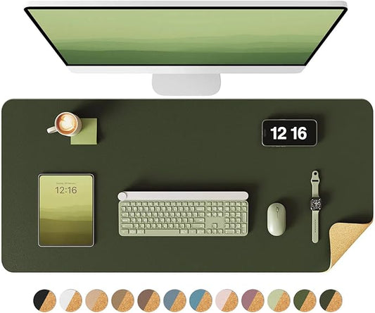 YSAGi Double - Sided Desk Pad, 35.4"x17" Leather Desk Mat, Eco Cork Desk Pad Protector,Large Mouse Pad,Waterproof Desk Blotter for Office/Home (Dark Green/Cork) | Desk Pads Blotters - TrueDesk