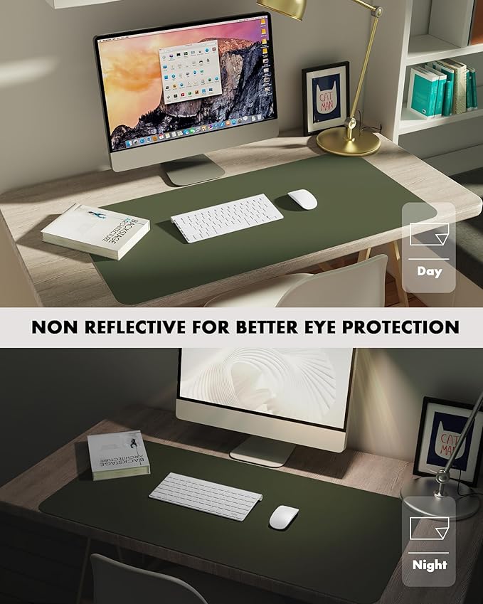 YSAGi Double - Sided Desk Pad, 35.4"x17" Leather Desk Mat, Eco Cork Desk Pad Protector,Large Mouse Pad,Waterproof Desk Blotter for Office/Home (Dark Green/Cork) | Desk Pads Blotters - TrueDesk