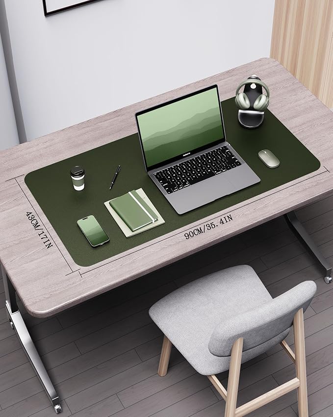 YSAGi Double - Sided Desk Pad, 35.4"x17" Leather Desk Mat, Eco Cork Desk Pad Protector,Large Mouse Pad,Waterproof Desk Blotter for Office/Home (Dark Green/Cork) | Desk Pads Blotters - TrueDesk
