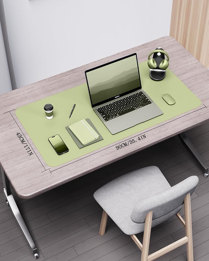 YSAGi Double - Sided Desk Pad, 35.4"x17" Leather Desk Mat, Eco Cork Desk Pad Protector,Large Mouse Pad,Waterproof Desk Blotter for Office/Home (Matcha Green/Cork) | Desk Pads Blotters - TrueDesk