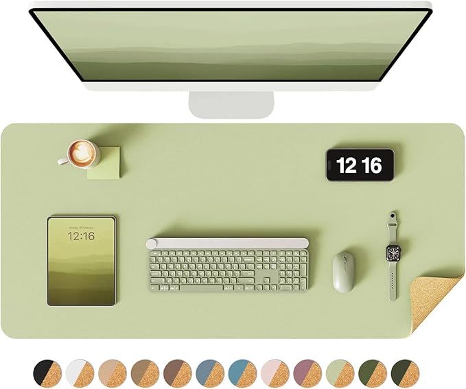 YSAGi Double - Sided Desk Pad, 35.4"x17" Leather Desk Mat, Eco Cork Desk Pad Protector,Large Mouse Pad,Waterproof Desk Blotter for Office/Home (Matcha Green/Cork) | Desk Pads Blotters - TrueDesk