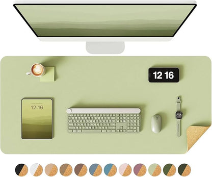 YSAGi Double - Sided Desk Pad, 35.4"x17" Leather Desk Mat, Eco Cork Desk Pad Protector,Large Mouse Pad,Waterproof Desk Blotter for Office/Home (Matcha Green/Cork) | Desk Pads Blotters - TrueDesk