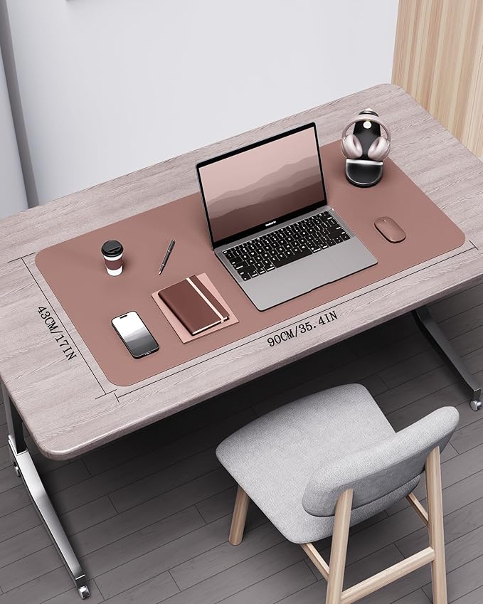 YSAGi Double - Sided Desk Pad, 35.4"x17" Leather Desk Mat, Eco Cork Desk Pad Protector,Large Mouse Pad,Waterproof Desk Blotter for Office/Home (Pale Mauve/Cork) | Desk Pads Blotters - TrueDesk