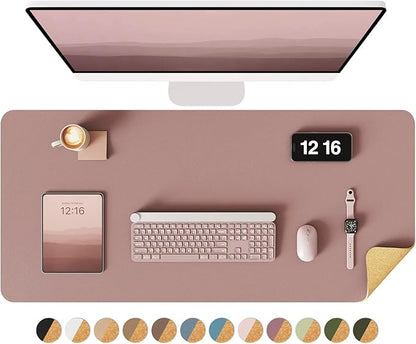 YSAGi Double - Sided Desk Pad, 35.4"x17" Leather Desk Mat, Eco Cork Desk Pad Protector,Large Mouse Pad,Waterproof Desk Blotter for Office/Home (Pale Mauve/Cork) | Desk Pads Blotters - TrueDesk