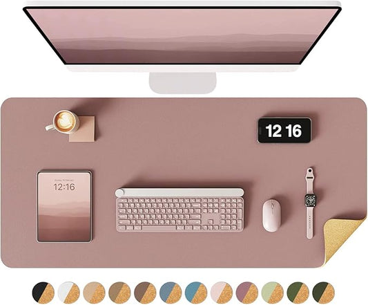 YSAGi Double - Sided Desk Pad, 35.4"x17" Leather Desk Mat, Eco Cork Desk Pad Protector,Large Mouse Pad,Waterproof Desk Blotter for Office/Home (Pale Mauve/Cork) | Desk Pads Blotters - TrueDesk