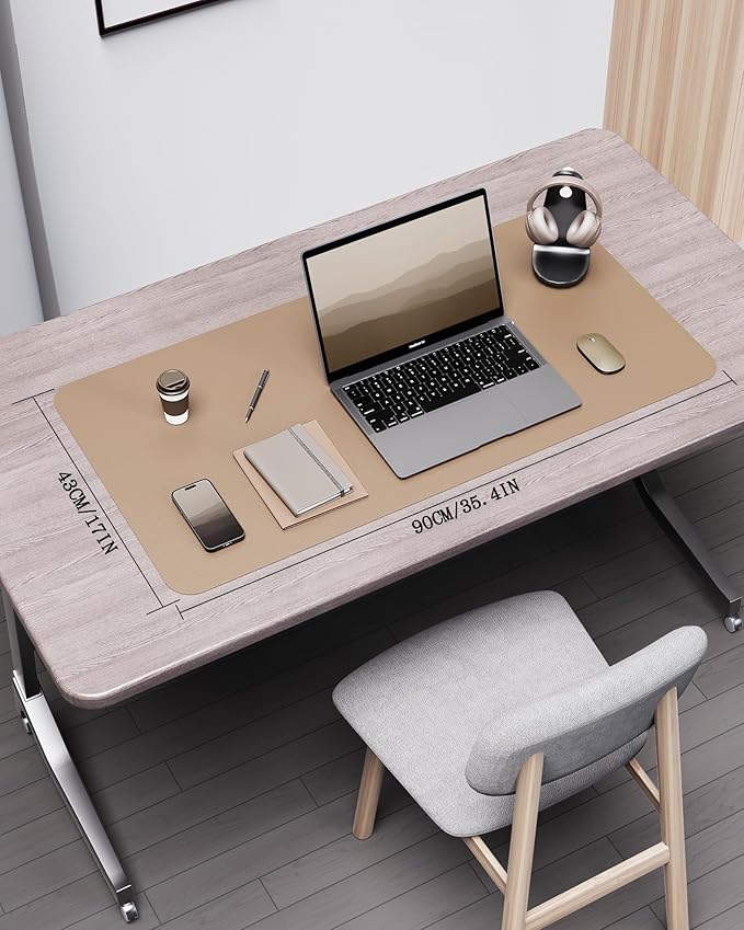 YSAGi Double - Sided Desk Pad, 35.4"x17"Leather Desk Mat, Eco Cork Desk Pad Protector,Large Mouse Pad,Waterproof Desk Blotter for Office/Home(Apricot) | Desk Pads Blotters - TrueDesk