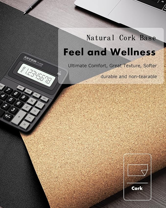 YSAGi Double - Sided Desk Pad, 35.4"x17"Leather Desk Mat, Eco Cork Desk Pad Protector,Large Mouse Pad,Waterproof Desk Blotter for Office/Home(Black) | Desk Pads Blotters - TrueDesk