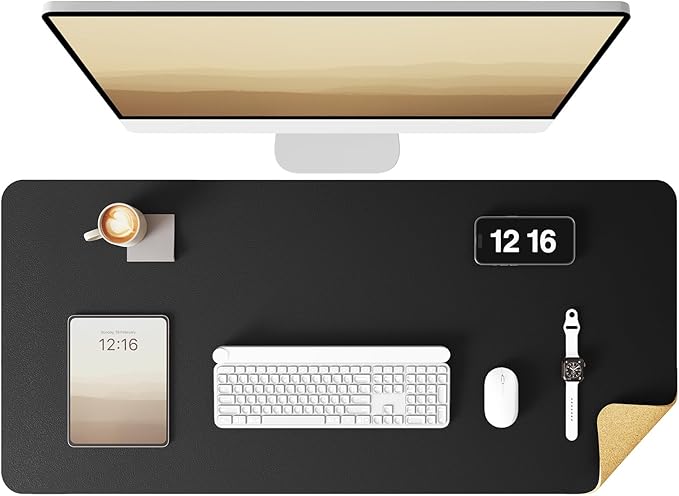 YSAGi Double - Sided Desk Pad, 35.4"x17"Leather Desk Mat, Eco Cork Desk Pad Protector,Large Mouse Pad,Waterproof Desk Blotter for Office/Home(Black) | Desk Pads Blotters - TrueDesk