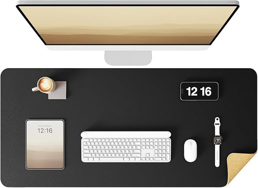 YSAGi Double - Sided Desk Pad, 35.4"x17"Leather Desk Mat, Eco Cork Desk Pad Protector,Large Mouse Pad,Waterproof Desk Blotter for Office/Home(Black) | Desk Pads Blotters - TrueDesk