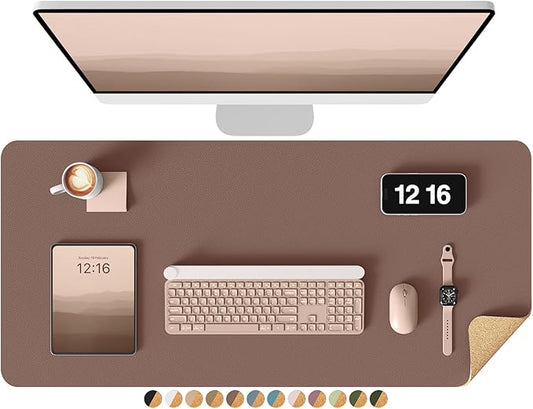YSAGi Double - Sided Desk Pad, 35.4"x17"Leather Desk Mat, Eco Cork Desk Pad Protector,Large Mouse Pad,Waterproof Desk Blotter for Office/Home(Chocolate) | Desk Pads Blotters - TrueDesk