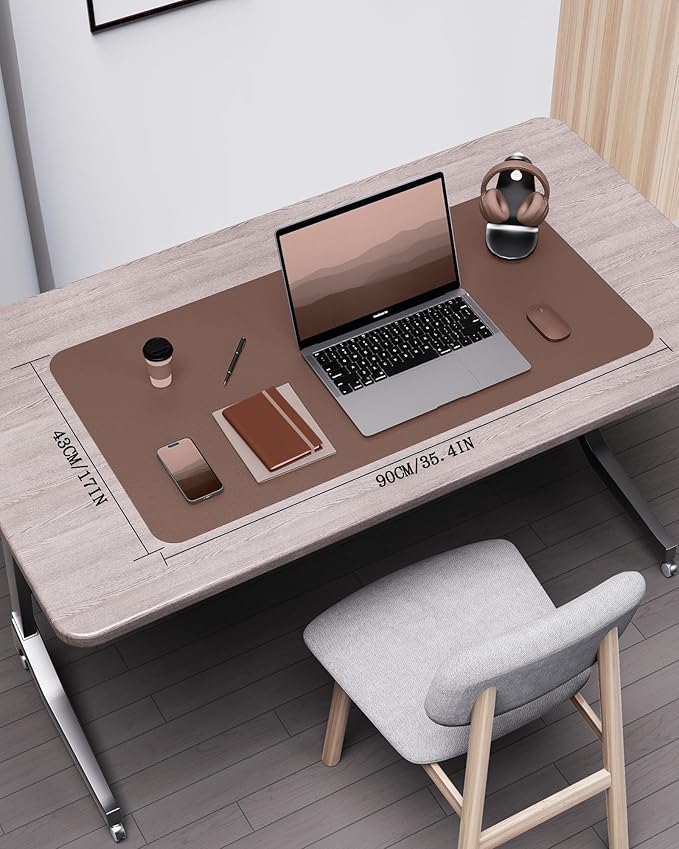 YSAGi Double - Sided Desk Pad, 35.4"x17"Leather Desk Mat, Eco Cork Desk Pad Protector,Large Mouse Pad,Waterproof Desk Blotter for Office/Home(Chocolate) | Desk Pads Blotters - TrueDesk