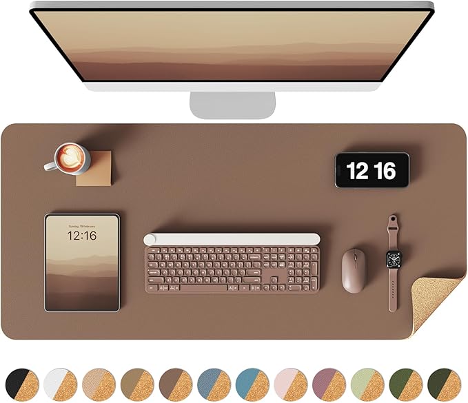 YSAGi Double - Sided Desk Pad, 35.4"x17"Leather Desk Mat, Eco Cork Desk Pad Protector,Large Mouse Pad,Waterproof Desk Blotter for Office/Home(Coffee) | Desk Pads Blotters - TrueDesk