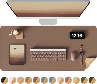 YSAGi Double - Sided Desk Pad, 35.4"x17"Leather Desk Mat, Eco Cork Desk Pad Protector,Large Mouse Pad,Waterproof Desk Blotter for Office/Home(Coffee) | Desk Pads Blotters - TrueDesk
