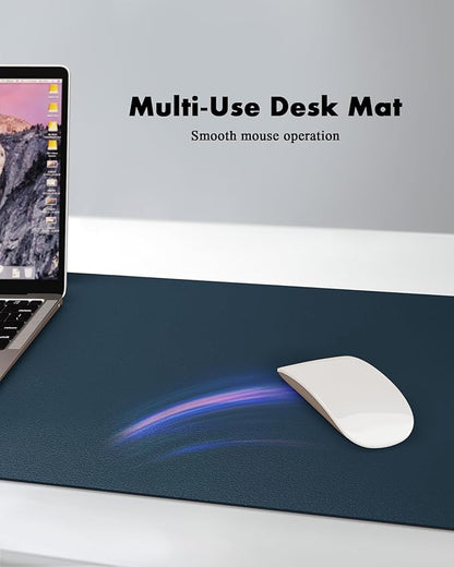 YSAGi Double - Sided Desk Pad, 35.4"x17"Leather Desk Mat, Eco Cork Desk Pad Protector,Large Mouse Pad,Waterproof Desk Blotter for Office/Home(Dark Blue) | Desk Pads Blotters - TrueDesk