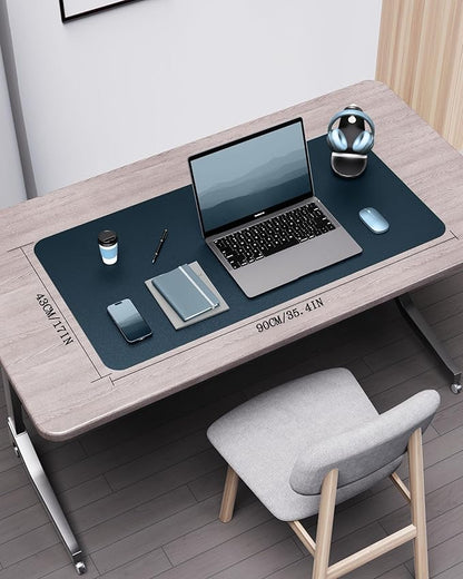 YSAGi Double - Sided Desk Pad, 35.4"x17"Leather Desk Mat, Eco Cork Desk Pad Protector,Large Mouse Pad,Waterproof Desk Blotter for Office/Home(Dark Blue) | Desk Pads Blotters - TrueDesk