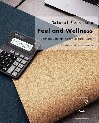 YSAGi Double - Sided Desk Pad, 35.4"x17"Leather Desk Mat, Eco Cork Desk Pad Protector,Large Mouse Pad,Waterproof Desk Blotter for Office/Home(Dark Blue) | Desk Pads Blotters - TrueDesk