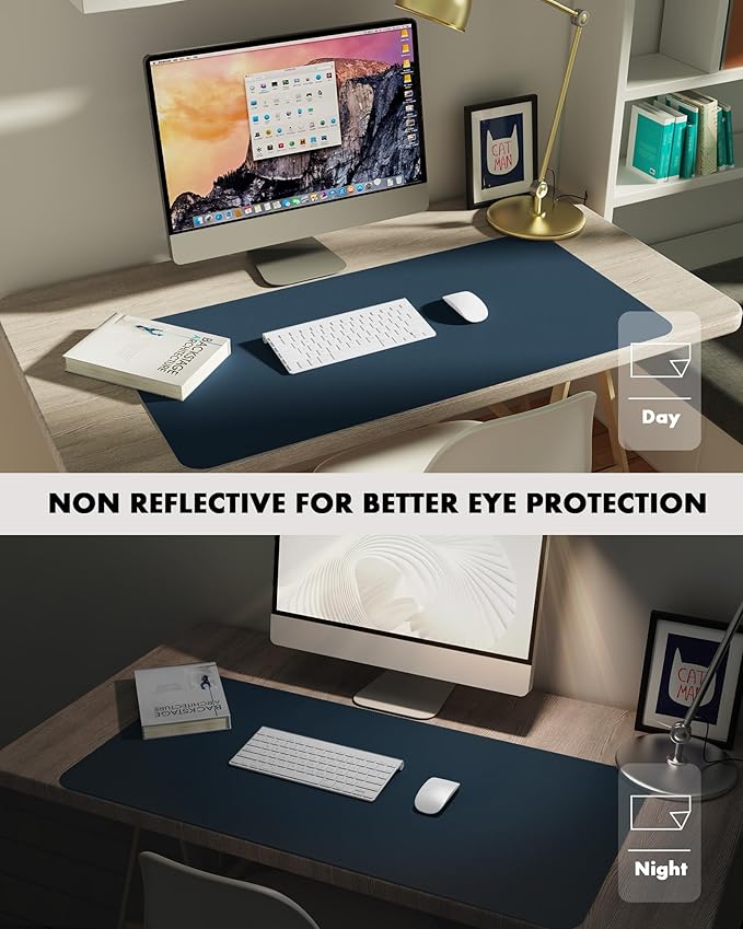 YSAGi Double - Sided Desk Pad, 35.4"x17"Leather Desk Mat, Eco Cork Desk Pad Protector,Large Mouse Pad,Waterproof Desk Blotter for Office/Home(Dark Blue) | Desk Pads Blotters - TrueDesk