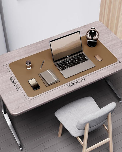 YSAGi Double - Sided Desk Pad, 35.4"x17"Leather Desk Mat, Eco Cork Desk Pad Protector,Large Mouse Pad,Waterproof Desk Blotter for Office/Home(Khaki) | Desk Pads Blotters - TrueDesk