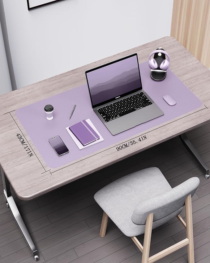 YSAGi Double - Sided Desk Pad, 35.4"x17"Leather Desk Mat, Eco Cork Desk Pad Protector,Large Mouse Pad,Waterproof Desk Blotter for Office/Home(Light Purple) | Desk Pads Blotters - TrueDesk