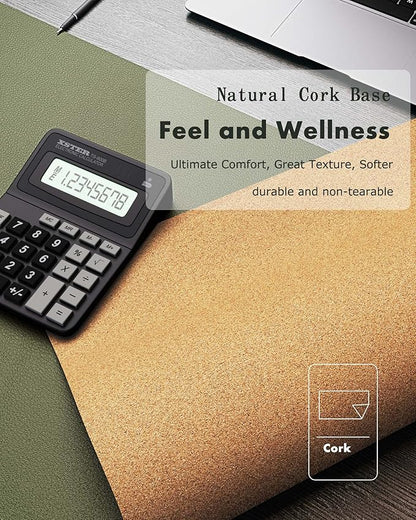 YSAGi Double - Sided Desk Pad, 35.4"x17"Leather Desk Mat, Eco Cork Desk Pad Protector,Large Mouse Pad,Waterproof Desk Blotter for Office/Home(Olive Green) | Desk Pads Blotters - TrueDesk