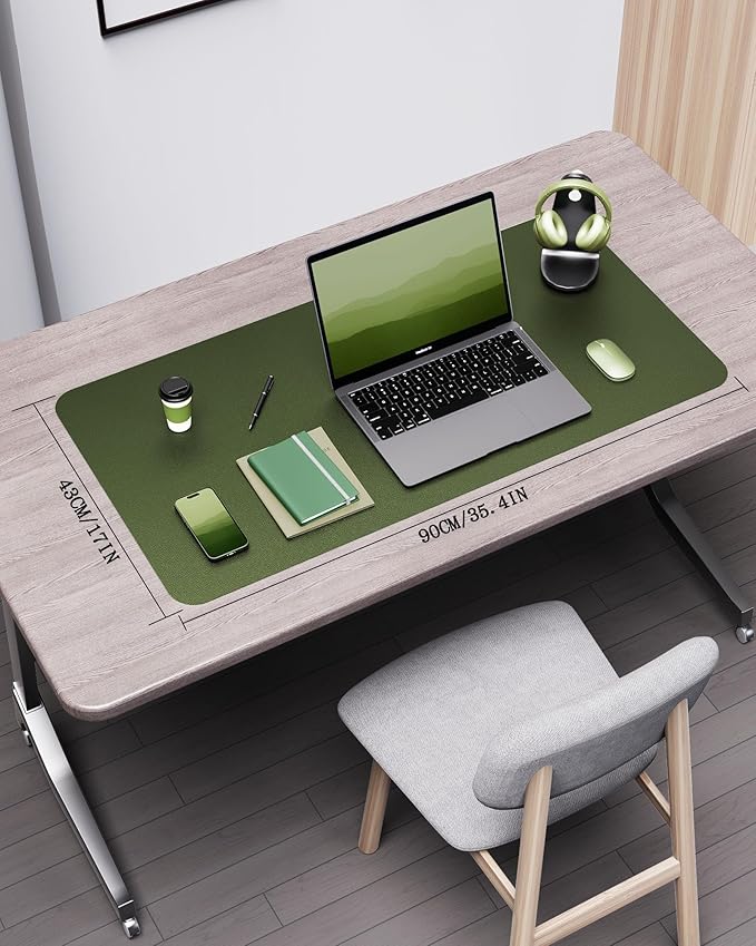YSAGi Double - Sided Desk Pad, 35.4"x17"Leather Desk Mat, Eco Cork Desk Pad Protector,Large Mouse Pad,Waterproof Desk Blotter for Office/Home(Olive Green) | Desk Pads Blotters - TrueDesk
