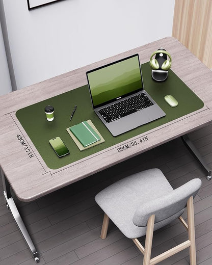YSAGi Double - Sided Desk Pad, 35.4"x17"Leather Desk Mat, Eco Cork Desk Pad Protector,Large Mouse Pad,Waterproof Desk Blotter for Office/Home(Olive Green) | Desk Pads Blotters - TrueDesk