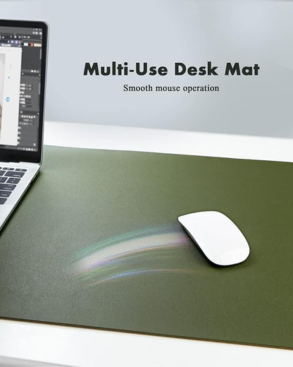 YSAGi Double - Sided Desk Pad, 35.4"x17"Leather Desk Mat, Eco Cork Desk Pad Protector,Large Mouse Pad,Waterproof Desk Blotter for Office/Home(Olive Green) | Desk Pads Blotters - TrueDesk
